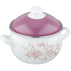 Кастрюля Savasan Магнолия 1004, 2.1 л, белый/фиолетовый/розовый