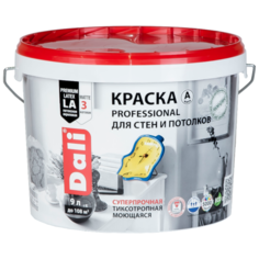 Краска акриловая DALI Professional для стен и потолков моющаяся глубокоматовая белый 9 л