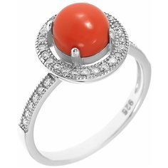 Balex Кольцо 1433920065 из серебра 925 пробы с кораллом реконструированным и фианитом, размер 18