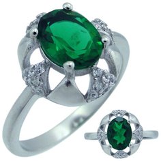 Balex Кольцо 1405937400 из серебра 925 пробы с изумрудом выращенным и фианитом, размер 18