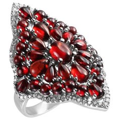 Balex Кольцо 1410931749 из серебра 925 пробы с гранатом природным и фианитом, размер 18