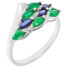 Balex Кольцо 1405937210 из серебра 925 пробы с хризопразом природным и сапфиром корундом природным, размер 17