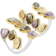 Balex Кольцо 1430930086 из серебра 925 пробы с аметистом природным, лабрадоритом и цитрином природным, размер 18
