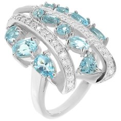 Balex Кольцо 1405936246 из серебра 925 пробы с топазом голубым природным и фианитом, размер 19