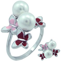 Balex Кольцо 1405937657 из серебра 925 пробы с жемчугом культивированным и эмалью, размер 18