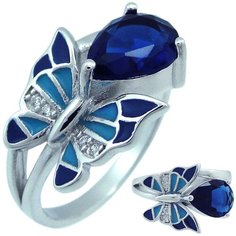 Balex Кольцо 1405937661 из серебра 925 пробы с сапфиром синтетическим, эмалью и фианитом, размер 18