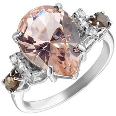 Balex Кольцо 1405937728 из серебра 925 пробы с морганитом синтетическим, раухтопазом природным и фианитом, размер 18.5