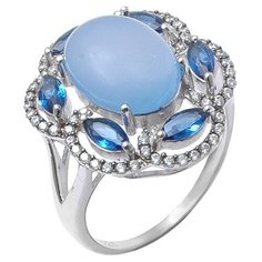 Balex Кольцо 1410931608 из серебра 925 пробы с агатом, сапфиром синтетическим и фианитом, размер 20