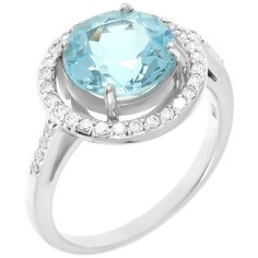 Balex Кольцо 1405932404 из серебра 925 пробы с топазом голубым природным и фианитом, размер 19