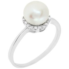 Balex Кольцо 1422910129 из серебра 925 пробы с жемчугом культивированным и фианитом, размер 17