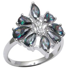 Balex Кольцо 1410931541 из серебра 925 пробы с мистик кварцем синтетическим и фианитом, размер 16.5