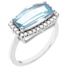 Balex Кольцо 1410930962 из серебра 925 пробы с топазом голубым природным и фианитом, размер 17