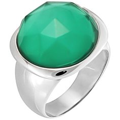Balex Кольцо 1436930228 из серебра 925 пробы с агатом зелёным природным и горным хрусталем, размер 17.5
