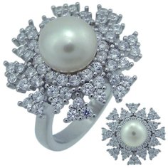 Balex Кольцо 1405937433 из серебра 925 пробы с жемчугом культивированным и фианитом, размер 19