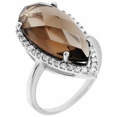 Balex Кольцо 1410930993 из серебра 925 пробы с раухтопазом природным и фианитом, размер 17.5