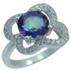 Balex Кольцо 1405937410 из серебра 925 пробы с мистик кварцем природным и фианитом, размер 17.5