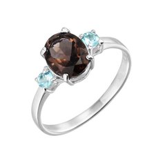 Balex Кольцо 1457930028 из серебра 925 пробы с раухтопазом природным и кварцем Параиба природным, размер 18