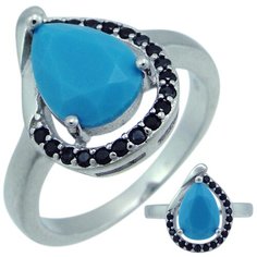 Balex Кольцо 1405937422 из серебра 925 пробы с бирюзой реконструированной и фианитом, размер 18