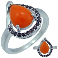 Balex Кольцо 1405937423 из серебра 925 пробы с кораллом реконструированным и раухтопазом синтетическим, размер 17