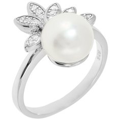 Balex Кольцо 1433930258 из серебра 925 пробы с жемчугом культивированным и фианитом, размер 18