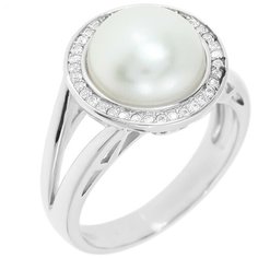 Balex Кольцо 1433930018 из серебра 925 пробы с жемчугом культивированным и фианитом, размер 17.5