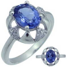 Balex Кольцо 1405937401 из серебра 925 пробы с танзанитом синтетическим и фианитом, размер 17