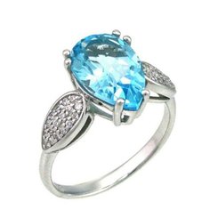 Balex Кольцо 1405937075 из серебра 925 пробы с топазом голубым природным и фианитом, размер 18