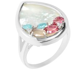 Balex Кольцо 1432930148 из серебра 925 пробы с перламутром и фианитом, размер 19