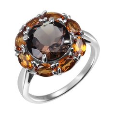 Balex Кольцо 1457930040 из серебра 925 пробы с раухтопазом природным и цитрином Медовым природным, размер 21