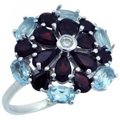 Balex Кольцо 1405937266 из серебра 925 пробы с гранатом природным, топазом голубым природным и фианитом, размер 18