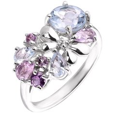 Balex Кольцо 1405837293 из серебра 925 пробы с топазом голубым природным и аметистом природным, размер 18.5