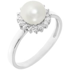 Balex Кольцо 1454930094 из серебра 925 пробы с жемчугом культивированным и фианитом, размер 18.5