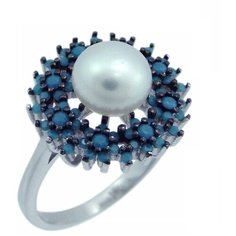 Balex Кольцо 1405937396 из серебра 925 пробы с жемчугом культивированным и бирюзой реконструированной, размер 17