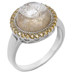 Balex Кольцо 1410931603 из серебра 925 пробы с рутиловым кварцем природным и цитрином синтетическим, размер 17.5