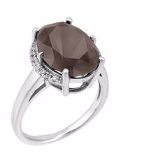 Balex Кольцо 1405937226 из серебра 925 пробы с раухтопазом природным и фианитом, размер 17