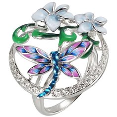 Balex Кольцо 1452920021 из серебра 925 пробы с эмалью и фианитом, размер 16.5