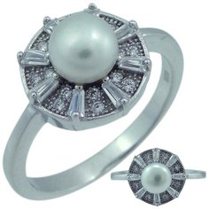Balex Кольцо 1405937501 из серебра 925 пробы с жемчугом культивированным и фианитом, размер 17