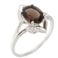 Balex Кольцо 1454930008 из серебра 925 пробы с раухтопазом природным и фианитом, размер 18.5