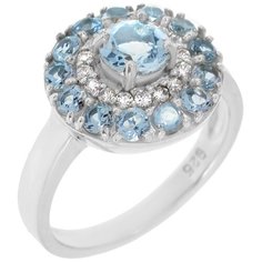 Balex Кольцо 1405936188 из серебра 925 пробы с топазом голубым природным и фианитом, размер 16