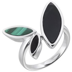 Balex Кольцо 1432930221 из серебра 925 пробы с ониксом и малахитом природным, размер 17