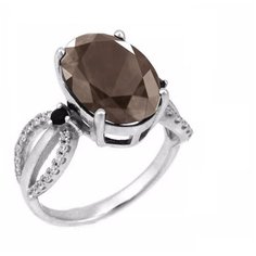 Balex Кольцо 1405937194 из серебра 925 пробы с раухтопазом природным и фианитом, размер 17