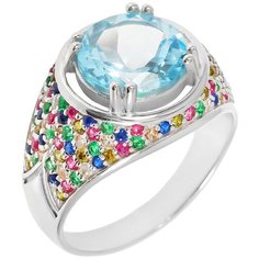 Balex Кольцо 1405937219 из серебра 925 пробы с топазом голубым природным и фианитом, размер 18.5