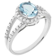 Balex Кольцо 1405932519 из серебра 925 пробы с топазом голубым природным и фианитом, размер 17