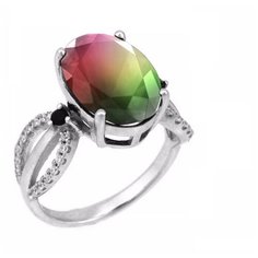 Balex Кольцо 1405937195 из серебра 925 пробы с кварцем Радужным и фианитом, размер 18