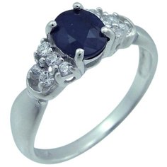 Balex Кольцо 1405937598 из серебра 925 пробы с сапфиром корундом природным и фианитом, размер 17.5