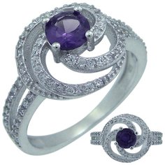 Balex Кольцо 1405937515 из серебра 925 пробы с александритом синтетическим и фианитом, размер 19