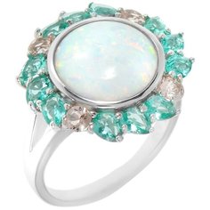 Balex Кольцо 1432930151 из серебра 925 пробы с опалом, аквамарином синтетическим и фианитом, размер 18