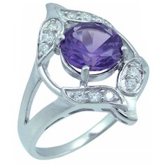 Balex Кольцо 1405937363 из серебра 925 пробы с александритом синтетическим и фианитом, размер 17.5