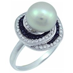 Balex Кольцо 1405937413 из серебра 925 пробы с жемчугом культивированным и фианитом, размер 18