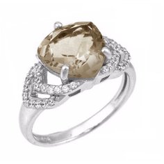 Balex Кольцо 1405937118 из серебра 925 пробы с раухтопазом природным и фианитом, размер 18.5